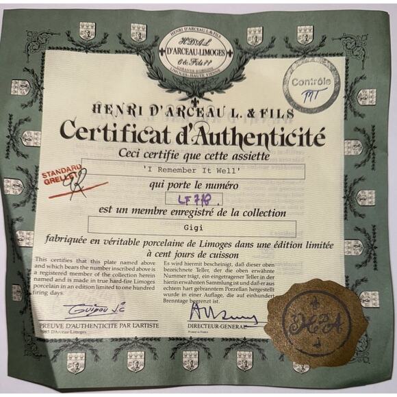 GiGi Collectible Plate “I Remember it Well” Jean-Claude Guidou B7-903 COA & Box - Picture 4 of 6